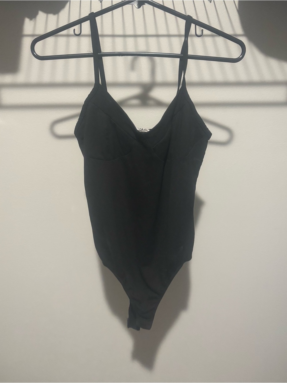 Black Women's V-Neck Bodysuit with Thin Straps